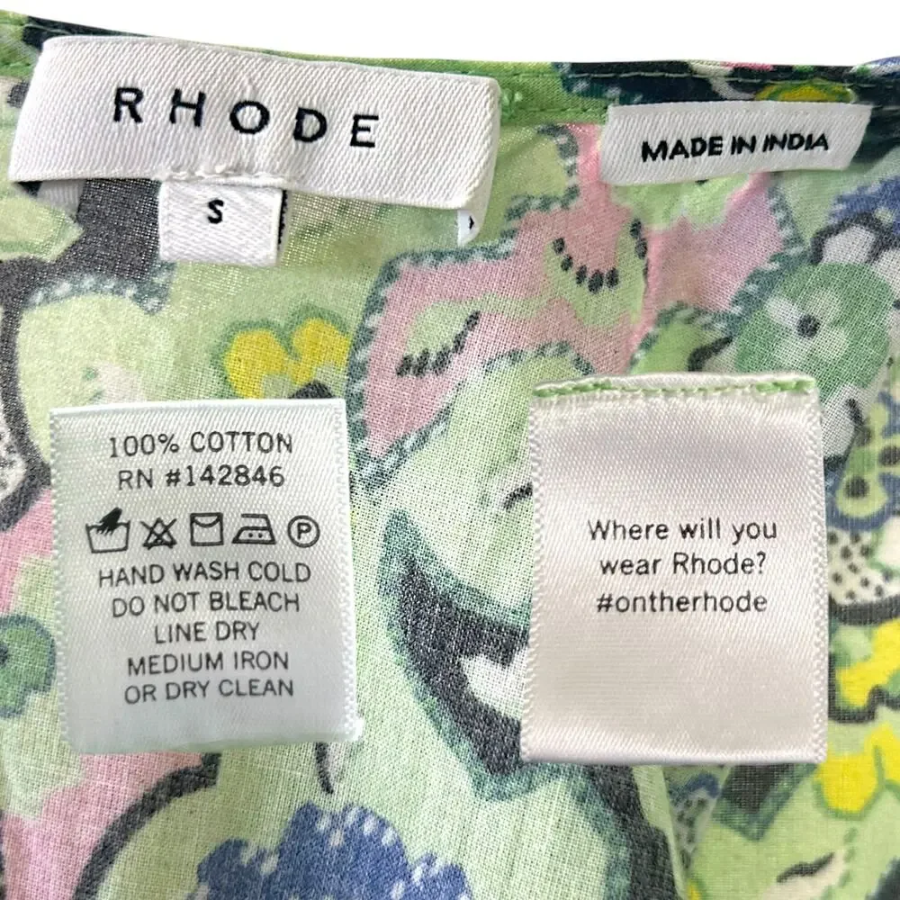 Rhode Women's 'Molly' Mini Dress Mosaic Floral Grass Flowy Open-Back Green Small - Picture 4 of 13